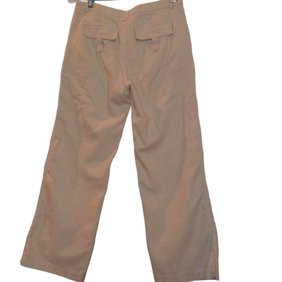 De Luxe Beige Straight Wide Leg Linen Pants 11 - Picture 5 of 5